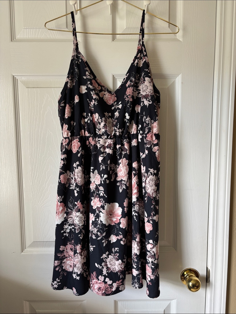 SHEIN Black Floral Mini Dress Size Large | Adjustable Straps | Summer Sundress